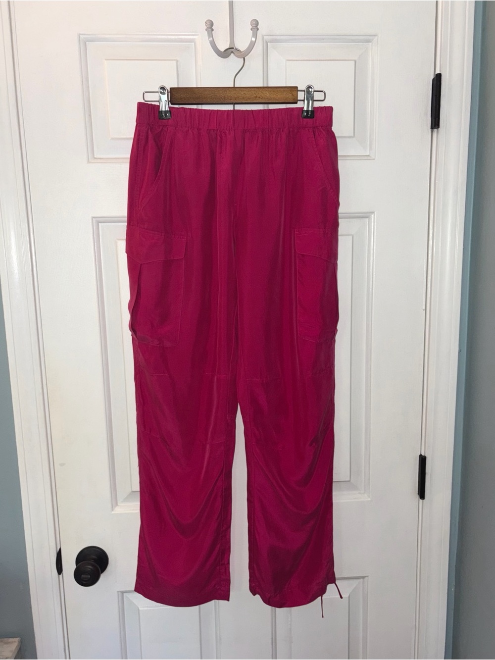 Rag & Bone Hot Pink 100% Silk Cargo Utility Straight Leg Pants